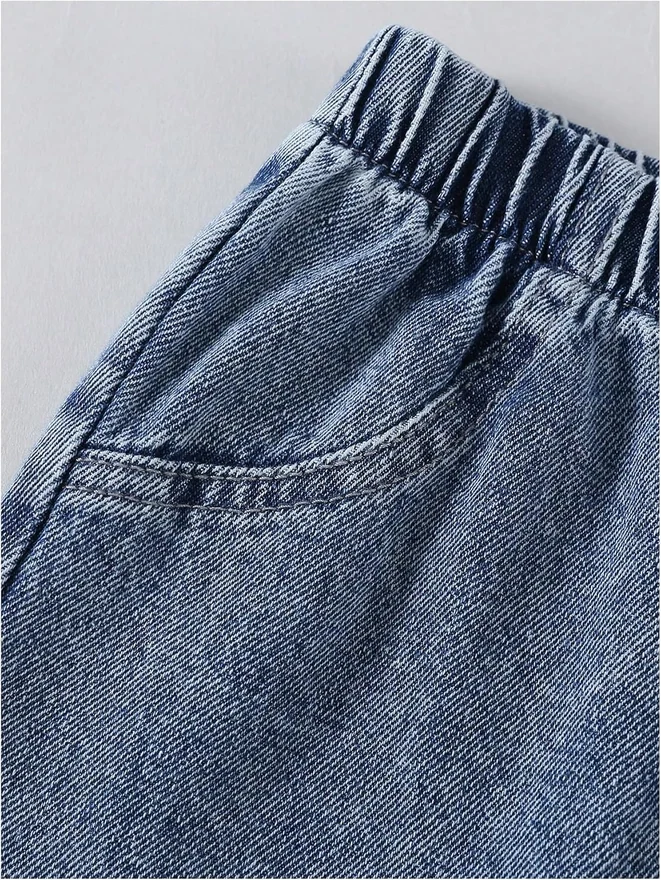 Girl's Star Wide Leg Baggy Jeans Y2K Elastic Waist Denim Pants by OYOANGLE, photograph 3 of 3
