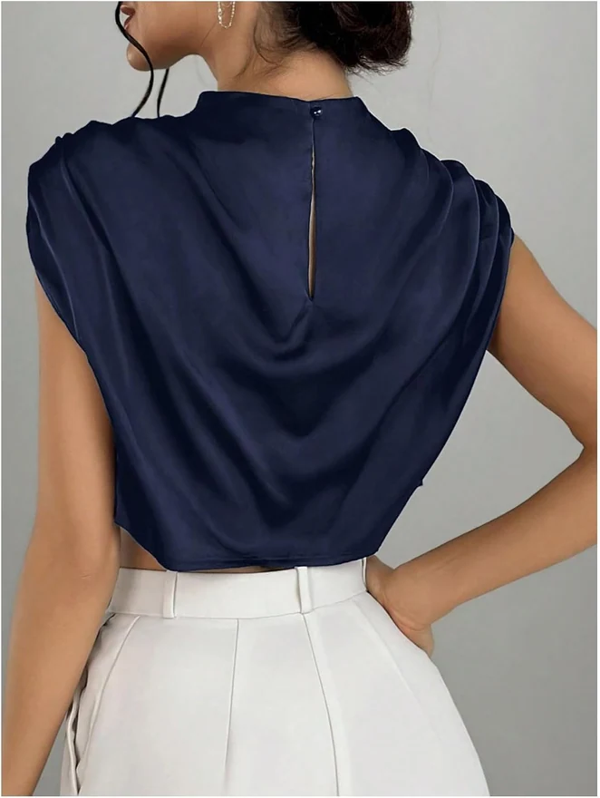Summer Satin Work Blouse Silk Dressy Business Top Shirts by OYOANGLE, photograph 3 of 4
