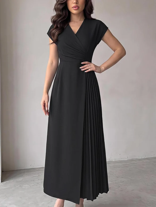 Cap Sleeve Belted Maxi Dress Black by OYOANGLE, photograph 2 of 3