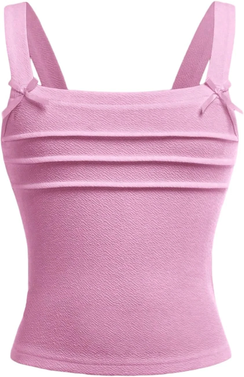 Girl's Cute Bow Tank Tops Pink by OYOANGLE, photograph 1 of 4