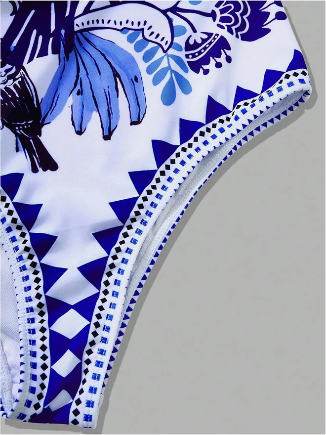 Graphic One Shoulder One Piece Swimsuit with Cover Up by OYOANGLE, photograph 3 of 4