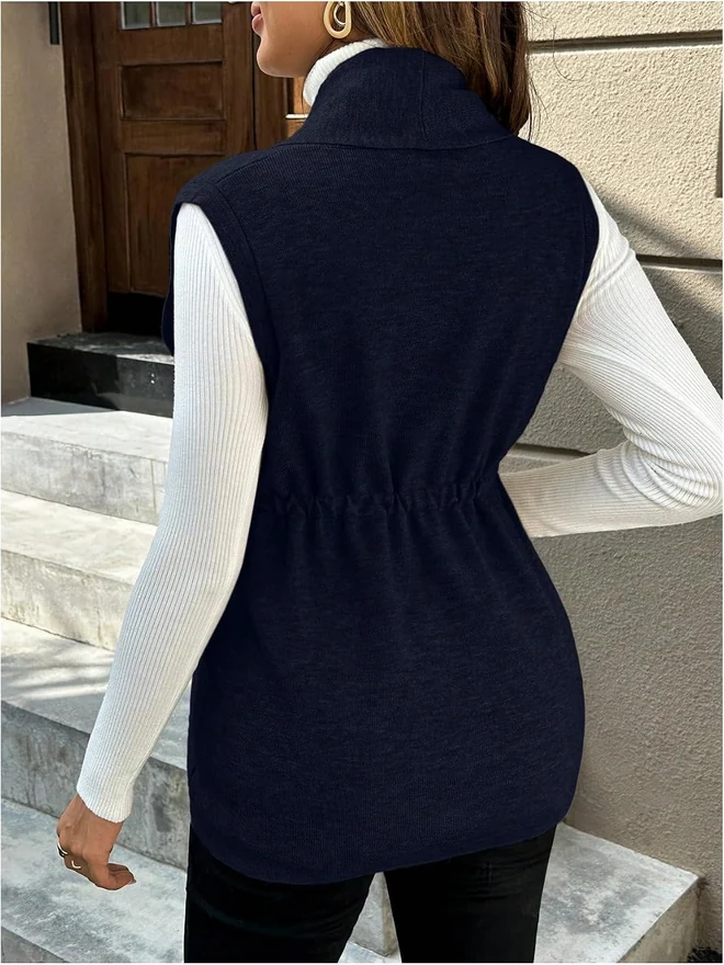 Maternity Elegant Business Casual Sweater Vest Dark Blue by OYOANGLE, photograph 3 of 4