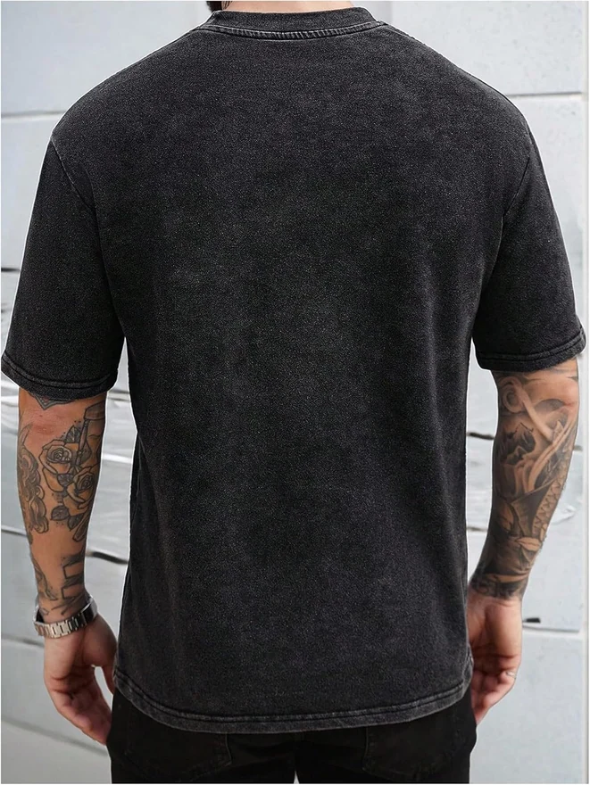 Short Sleeve Washed T Shirts Crew Neck Drop Shoulder Tee Shirt by OYOANGLE, photograph 2 of 4