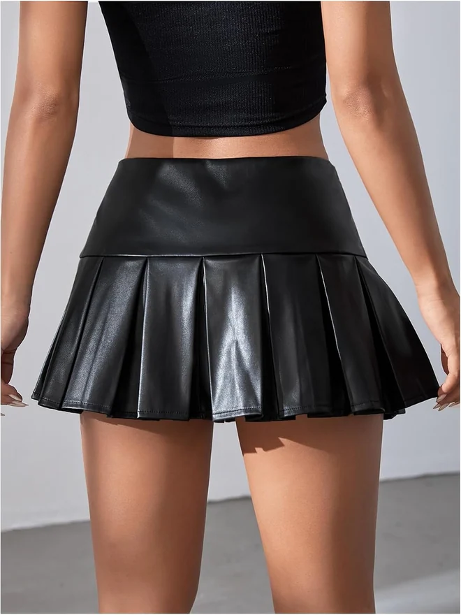 PU Leather Pleated A Line Short Skirt Party Y2K Punk Concert by OYOANGLE, photograph 3 of 4