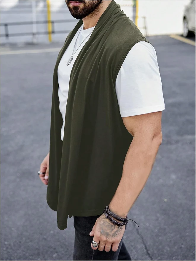Sleeveless Cardigan Open Front Draped Collar Vest by OYOANGLE