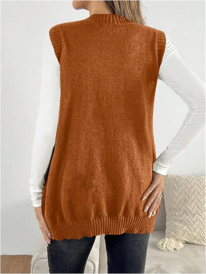 Maternity V Neck Sweater Vest Pregnancy Sleeveless Pullover by OYOANGLE, photograph 2 of 3