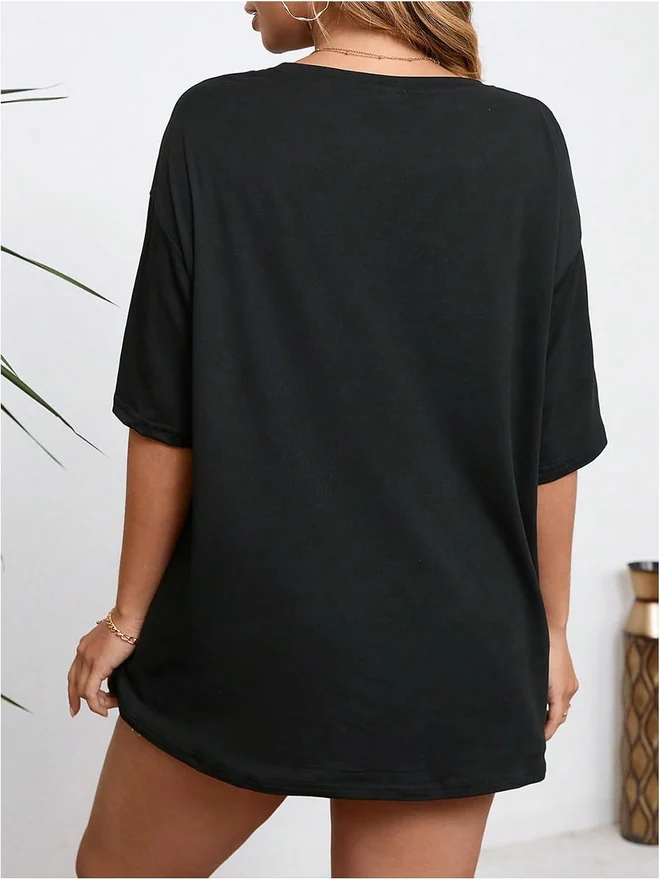 Plus Size Y2K Graphic Tees Letter Print Short Sleeve Drop by OYOANGLE, photograph 2 of 4