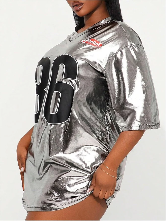 Y2k Jersey Dresses Silver Shirt by OYOANGLE, photograph 4 of 4