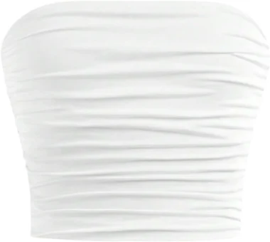 Girl's Strapless Ruched Cropped Tube Tops Pink in White