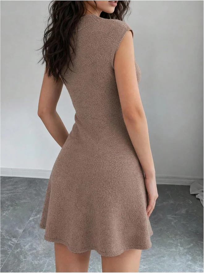 Cable Knit Sweater Dress Sleeveless A Line Knit Mini Dress by OYOANGLE
