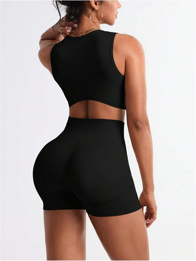 2 Piece Workout Sets Letter Print Crop Tank Top and High Waisted by OYOANGLE, photograph 2 of 4
