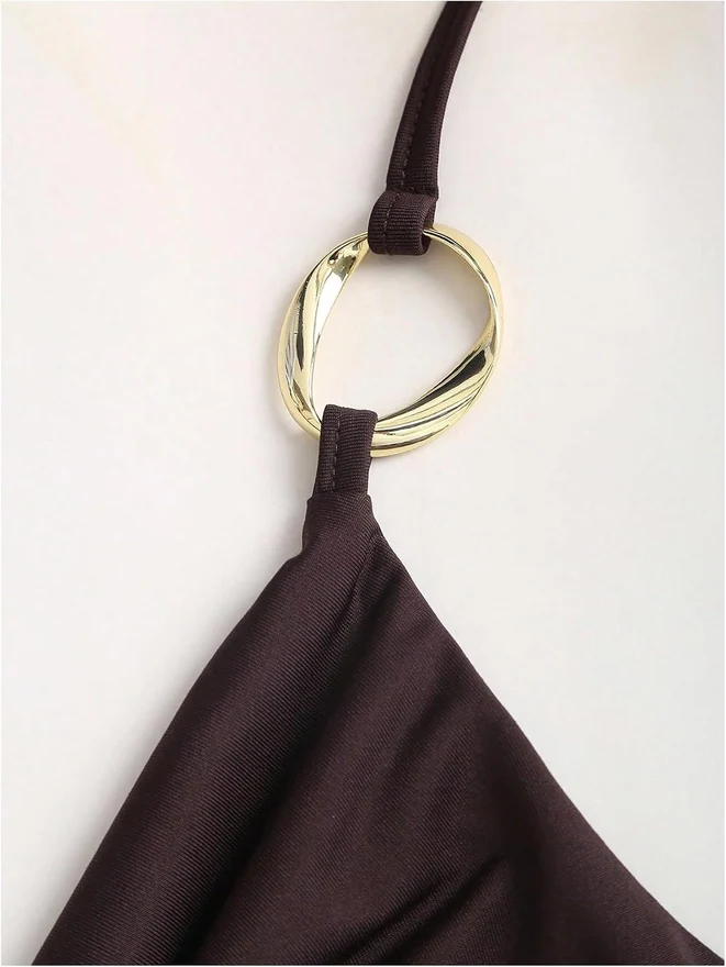Cowl Neck Ruched Sleeveless Halter Top Coffee Brown by OYOANGLE
