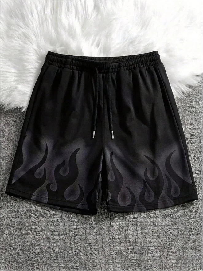 Flame Graphic Track Shorts Y2K Elastic Drawstring Waist Workout by OYOANGLE, photograph 2 of 3