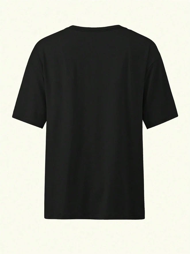 Plus Size Letter Graphic Short Sleeve Tee Shirt Crew Neck Drop by OYOANGLE, photograph 2 of 3