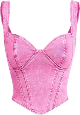 Denim Tank Top Vest Jean Corset Bustier Western Tops in Pink