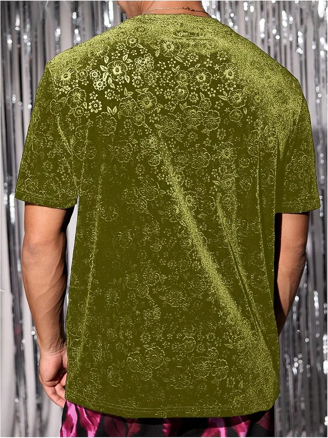 Velvet Crew Neck T Shirt Floral Sparkle Short Sleeve Shirt by OYOANGLE, photograph 2 of 4