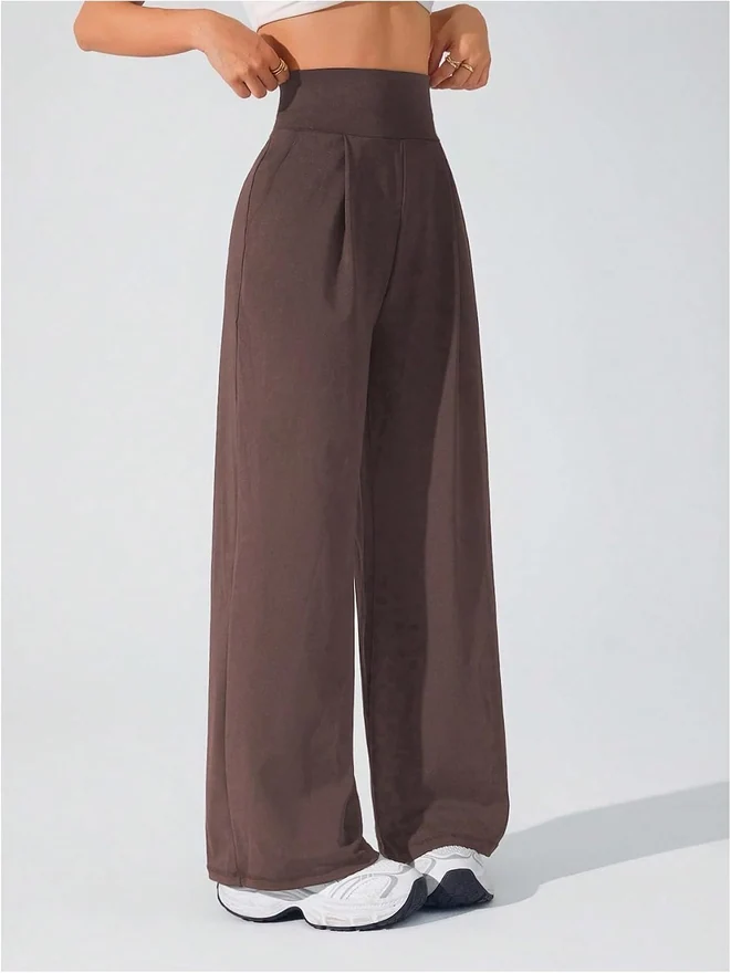 Wide Leg Yoga Pants Cinched High Waist Lounge Sweatpants by OYOANGLE, photograph 3 of 3