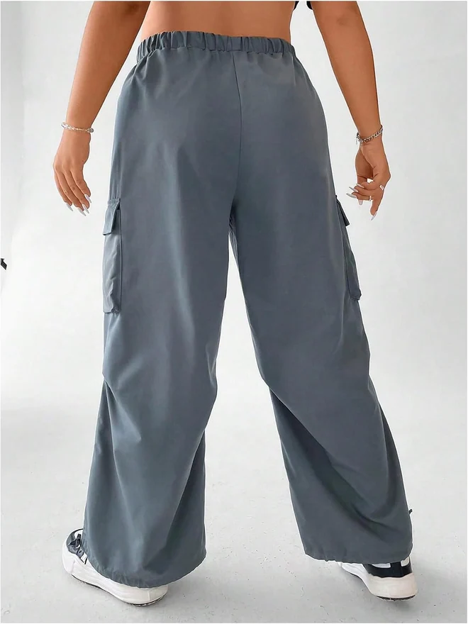 Plus Size Cargo Pants Baggy Trousers with Pockets by OYOANGLE, photograph 2 of 4