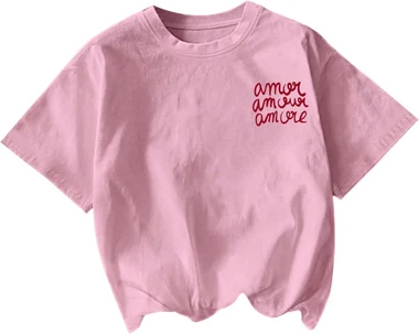 Graphic Tees Letter Print Short Sleeve Tee Shirt Drop Shoulder in Light Pink