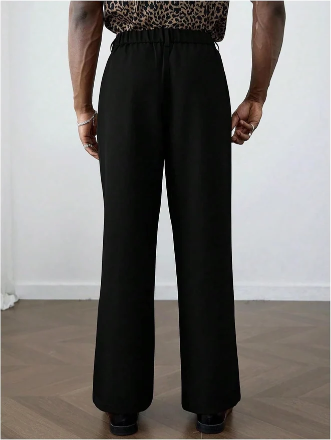 Pleated Dress Pants Zipper Fly Wide Leg Work Casual Long by OYOANGLE, photograph 2 of 3