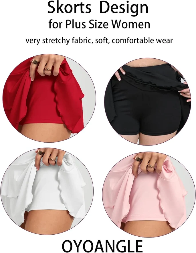 Plus Size High Waisted Y2K A Line Ruffle Skorts Mini Skirt by OYOANGLE, photograph 4 of 4