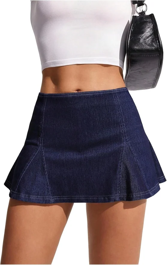 Plus Size Denim Skorts High Waisted Ruffle A Line Stretchy Short by OYOANGLE, photograph 2 of 4