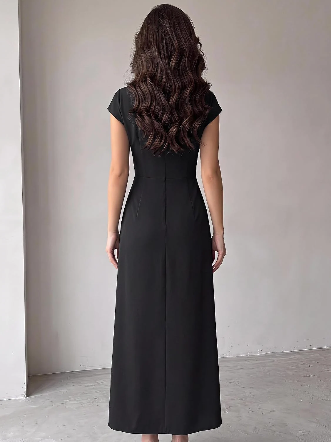 Cap Sleeve Belted Maxi Dress Black by OYOANGLE, photograph 1 of 3
