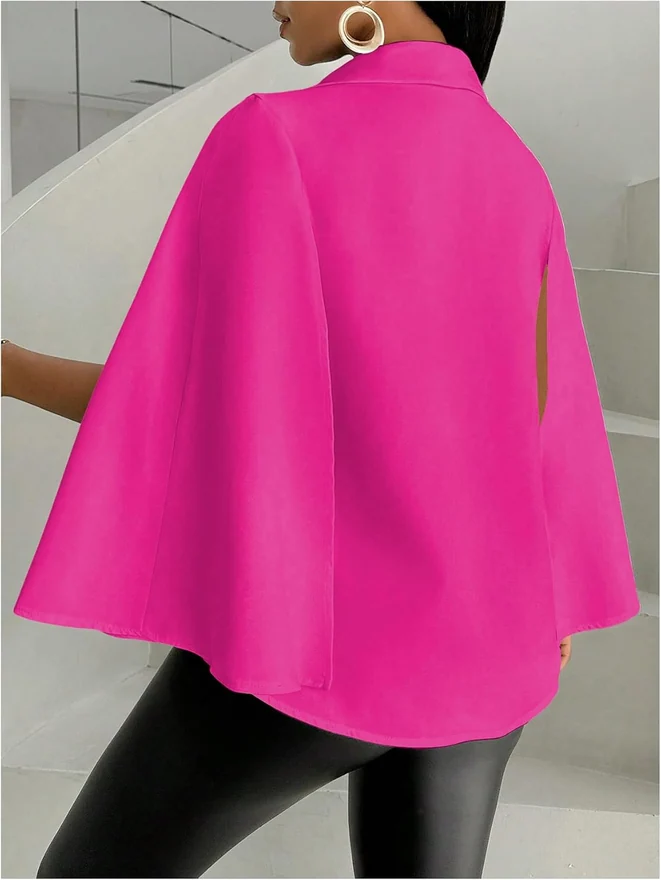 Cape Blazer Long Sleeve Cropped Blazers Jacket Coat Work by OYOANGLE, photograph 4 of 4