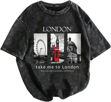 Oversized Graphic Crew Neck Acid Washed Vintage T-Shirt in Black