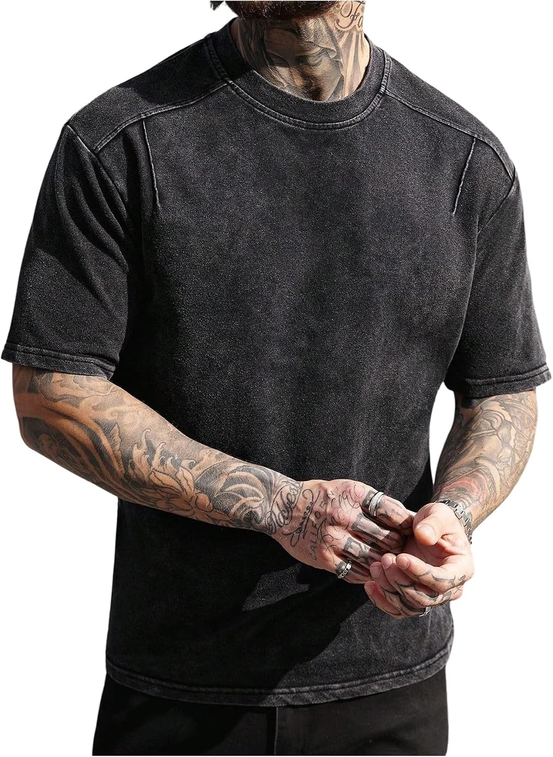 Short Sleeve Washed T Shirts Crew Neck Drop Shoulder Tee Shirt by OYOANGLE, photograph 1 of 4