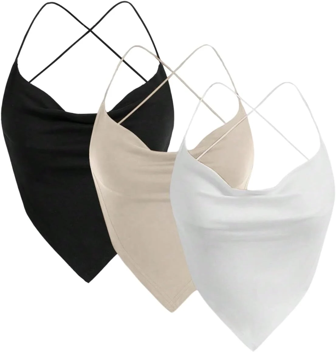 3 Pack Draped Cami Tops Y2K Criss Cross Going Out Tops by OYOANGLE, photograph 1 of 4