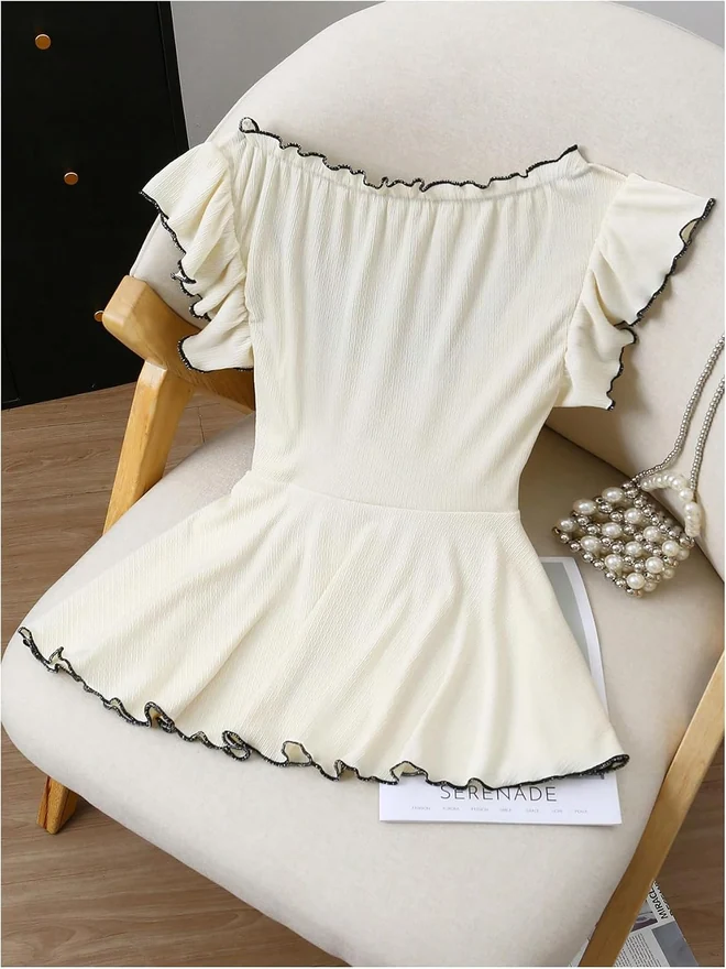 Plus Size Ruffle Peplum Tops Scoop Neck Babydoll Tshirts by OYOANGLE
