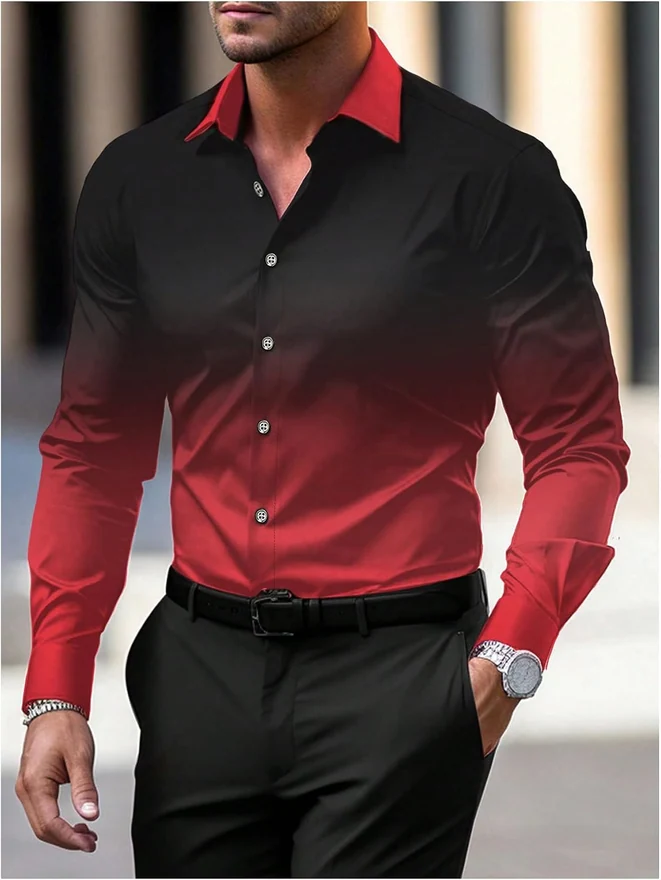 Ombre Long Sleeve Dress Shirts Button Down Collared Work Top by OYOANGLE, photograph 2 of 4