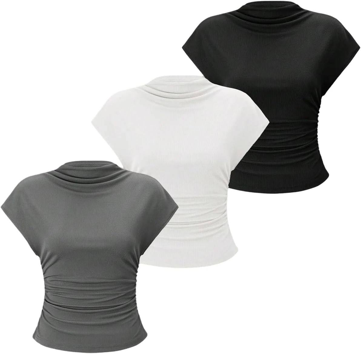 3 Pack Business Casual Outfits Mock Neck Ribbed Tank Tops by OYOANGLE, photograph 1 of 4