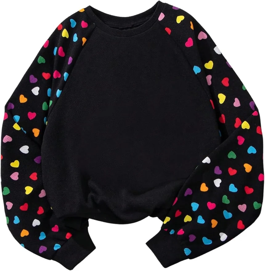 Girl's Heart Print Sweatshirts Cute Pullover Top Fashion Trendy by OYOANGLE