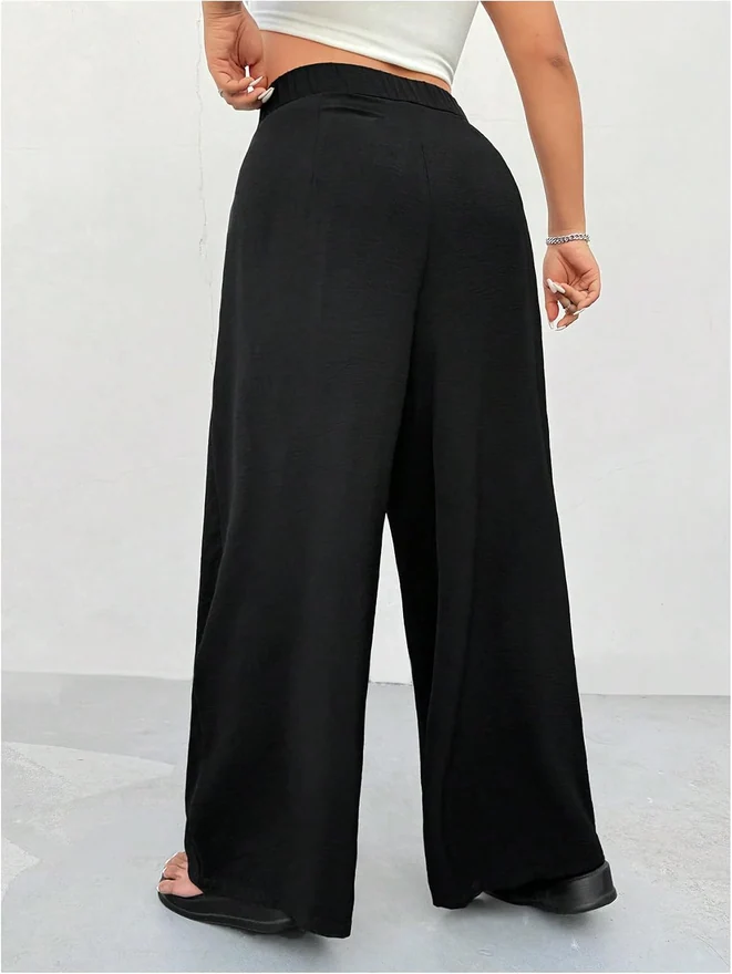 Plus Size High Waisted Wide Leg Work Dressy Pants Black by OYOANGLE, photograph 2 of 3