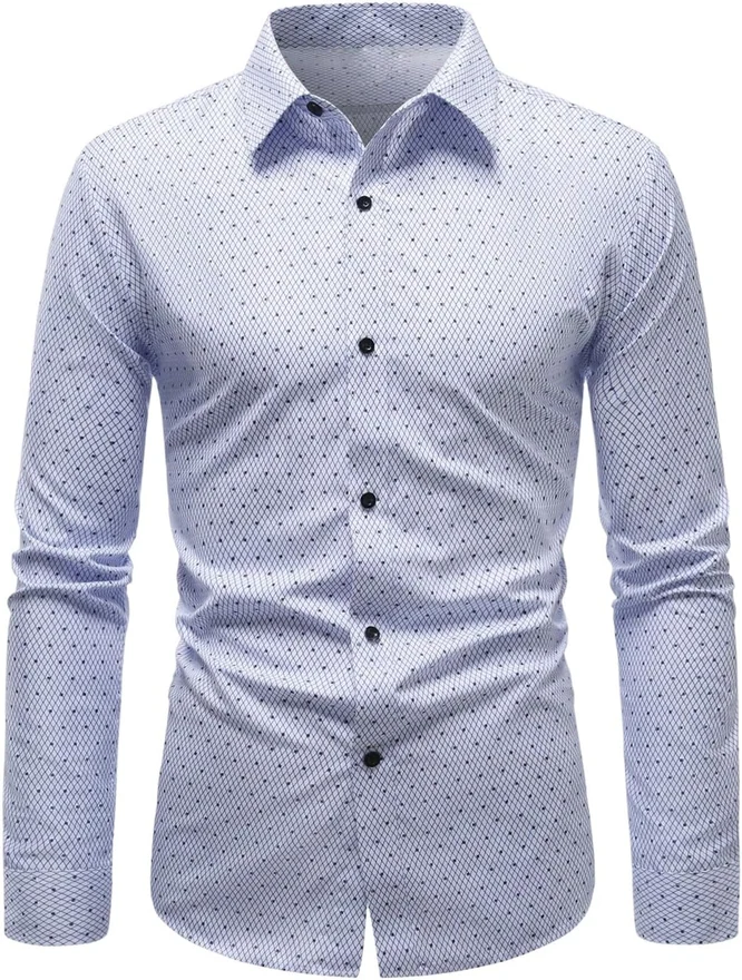 Long Sleeve Shirts Button Down Collared Business Dress Shirt by OYOANGLE