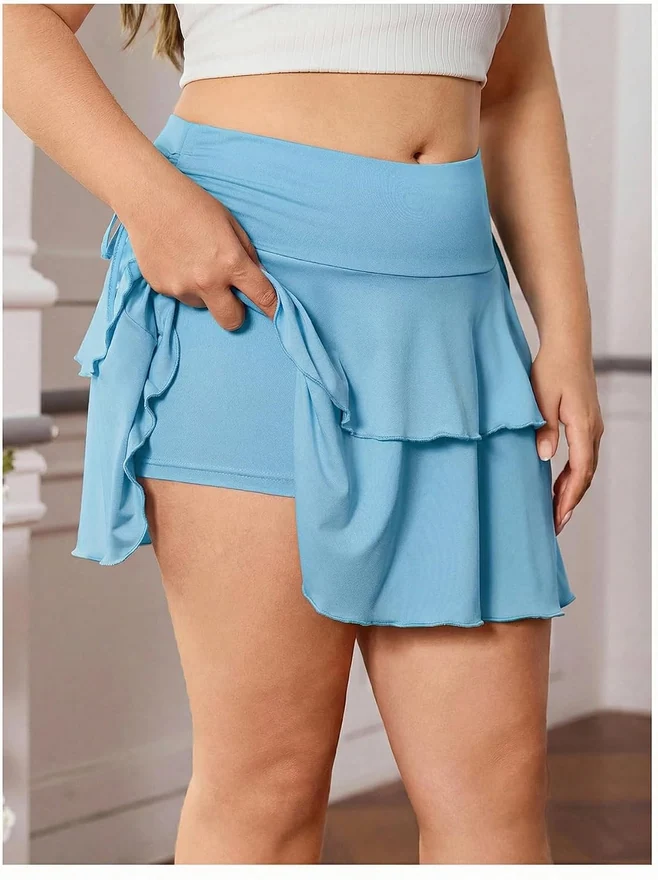 Plus Size High Waisted Y2K A Line Ruffle Skorts Mini Skirt by OYOANGLE, photograph 3 of 3