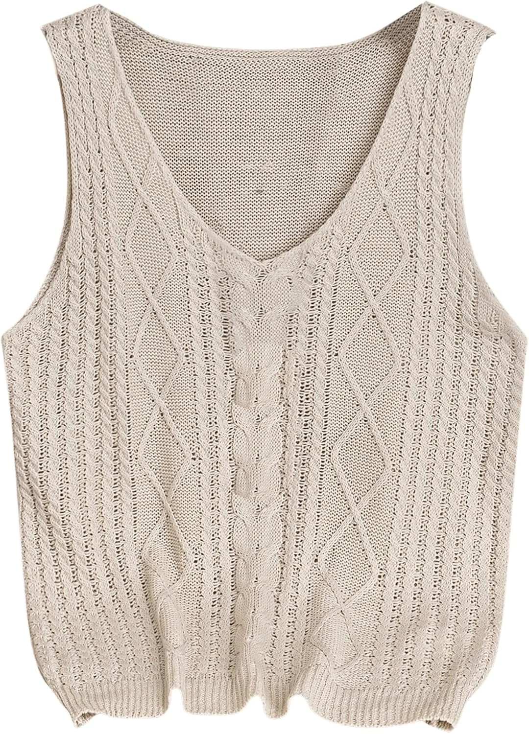 Cable Knit Sweater Vest Lightweight V Neck Sleeveless Sweater by OYOANGLE, photograph 1 of 2