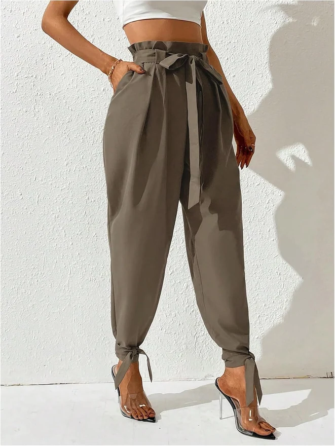 Elastic Waist Belted Harem Pants Baggy Crop Pants Barrel Leg by OYOANGLE, photograph 3 of 3