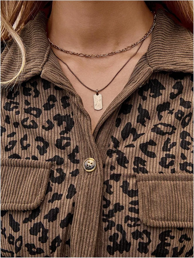 Cheetah Button Down Corduroy Jackets Long Sleeve Leopard Shacket by OYOANGLE, photograph 4 of 4