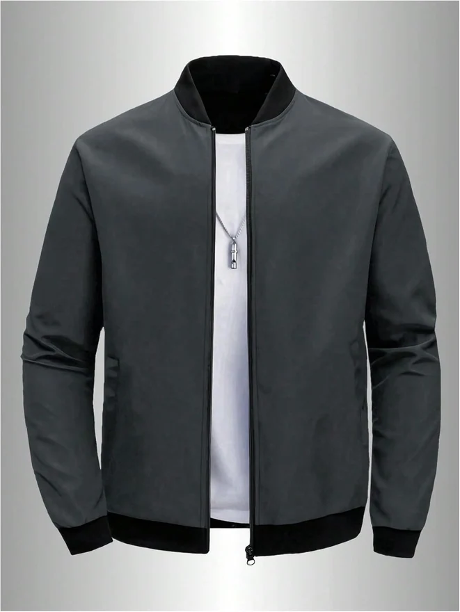 Zip Up Bomber Jacket Lightweight Jackets with Pockets by OYOANGLE, photograph 3 of 4