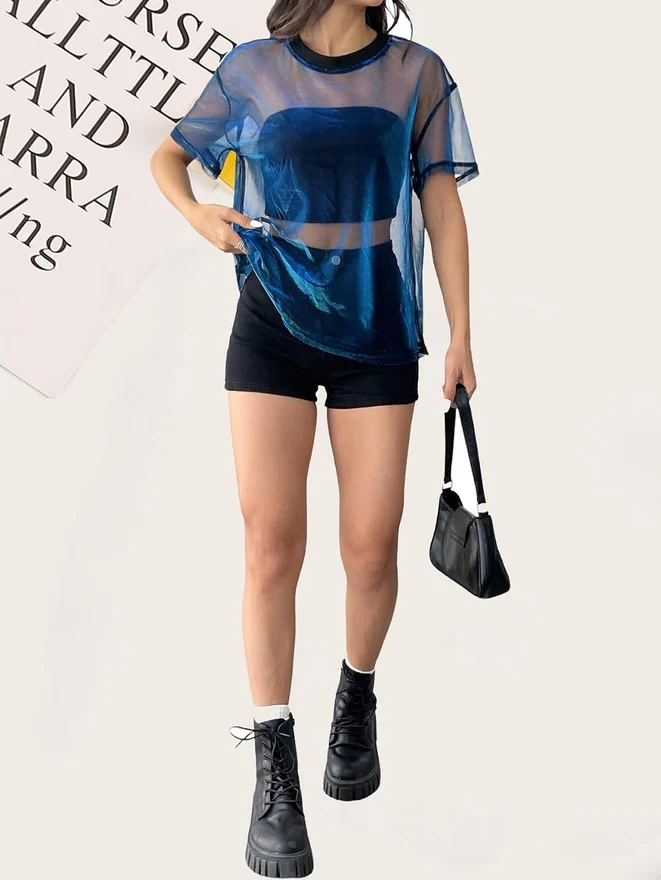 Rave Outfits for Women Concert Festival See Through Top Blouse by OYOANGLE, photograph 4 of 4