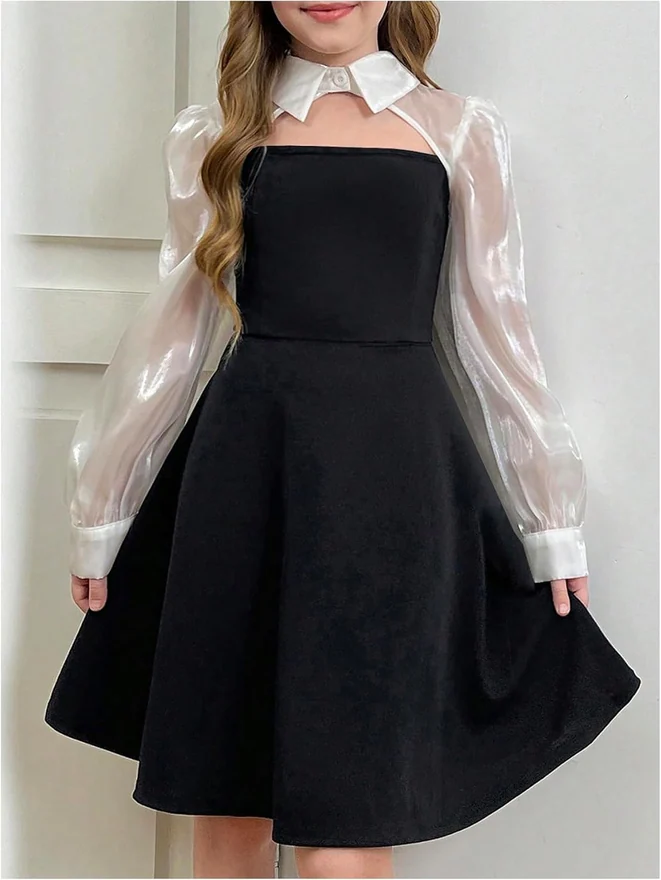 Girl's Long Sleeve Cute Princess Fall A Line Dress Black and by OYOANGLE, photograph 2 of 4
