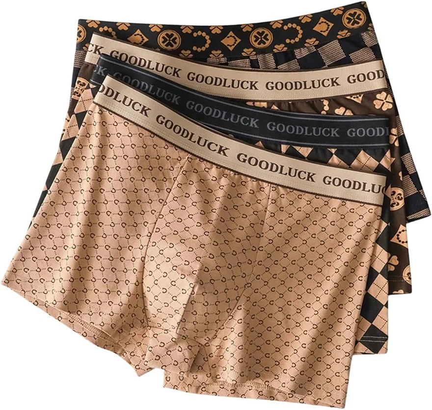 4 Pack Geo Print Boxer Briefs Mid Rise Stretchy Underwear Sets by OYOANGLE