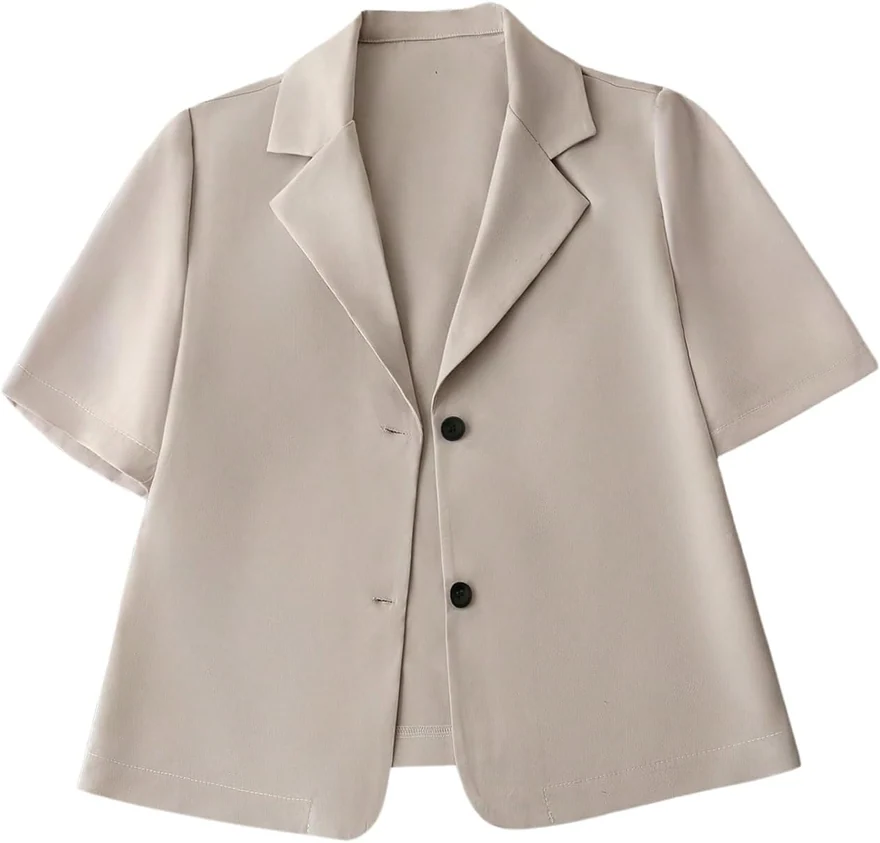 Short Sleeve Cropped Suit Blazer Business Casual Open Front by OYOANGLE