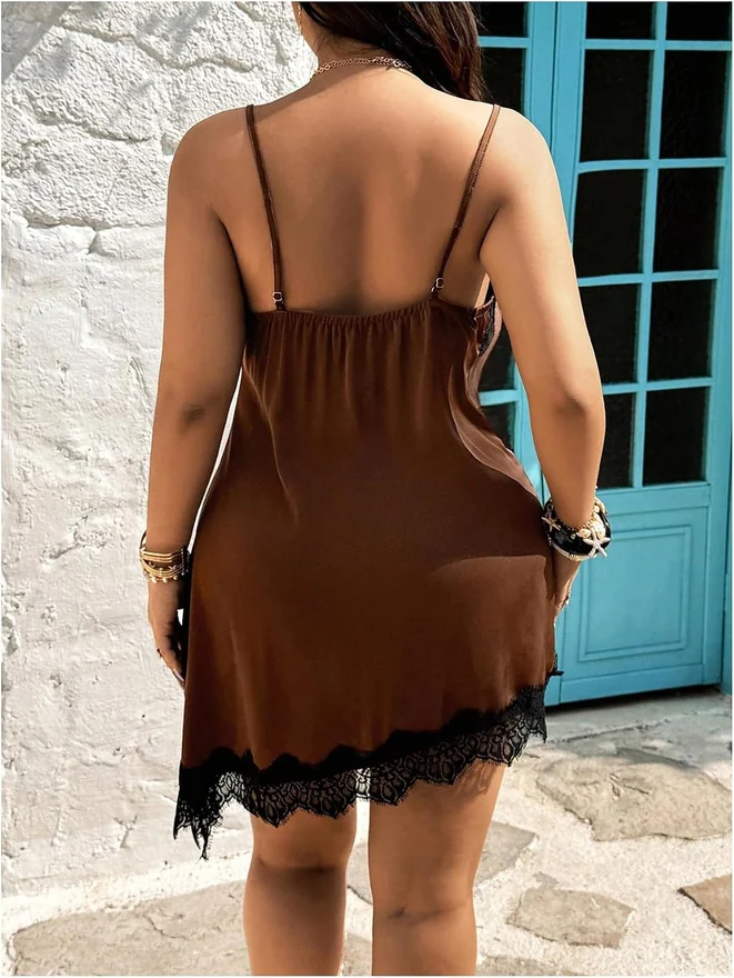 Plus Size Summer Y2K Lace Sleeveless Asymmetrical Dress by OYOANGLE, photograph 2 of 4