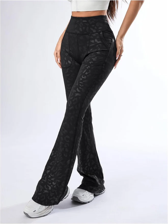 Cheetah Flare Leg Yoga Pants Elastic High Waist Sweatpants by OYOANGLE, photograph 2 of 3