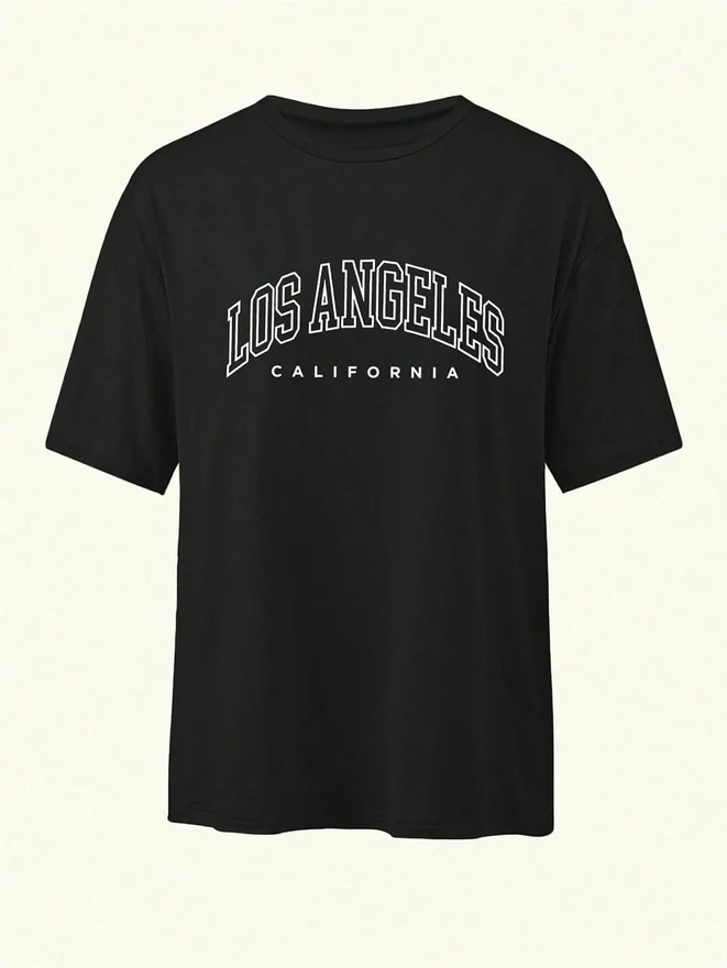 Plus Size Letter Graphic Short Sleeve Tee Shirt Crew Neck Drop by OYOANGLE