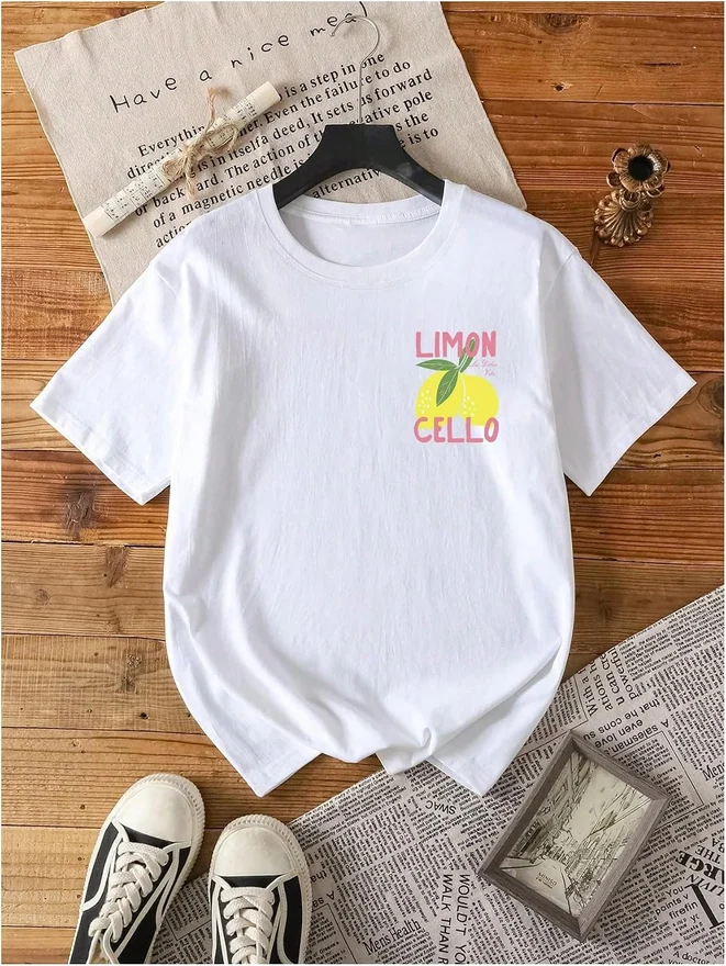 Graphic Tees for Women Lemon T Shirts Short Sleeve Crew Neck Tee by OYOANGLE, photograph 2 of 4
